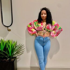 Vibrant Floral Tie-Front Crop Top